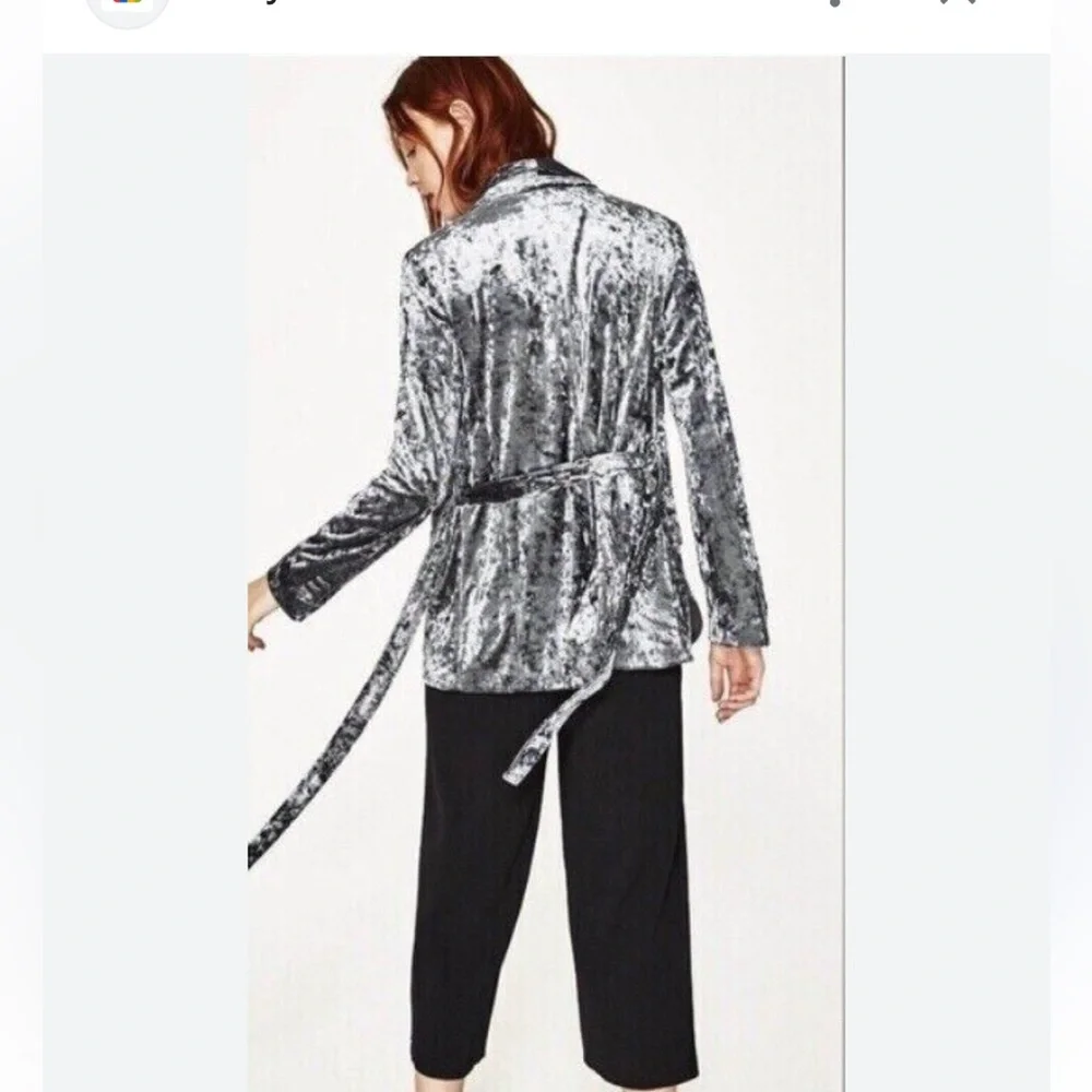 Zara Crushed Velvet Kimono Belted Blazer